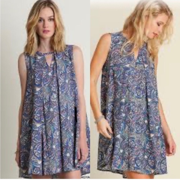 BUNDLE of 2 Dresses UMGEE + Crown & Ivy Blue + Pink Prints A-Line Mini Medium - Picture 2 of 13